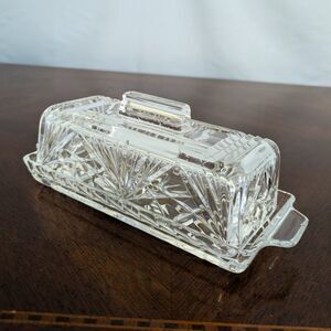 Gorham Cherrywood Lead Crystal Butter Dish with Lid VTG Cut Glass 1/4 lb Tray